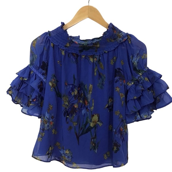 CeCe Printed Off The Shoulder Ruffle Bell Sleeve Blouse Size XS NEW - Picture 5 of 10